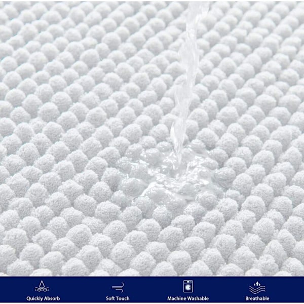 Badmatta supermjuk Badrumsmatta 50x80cm Chenille Badmatta Halksäker Vit