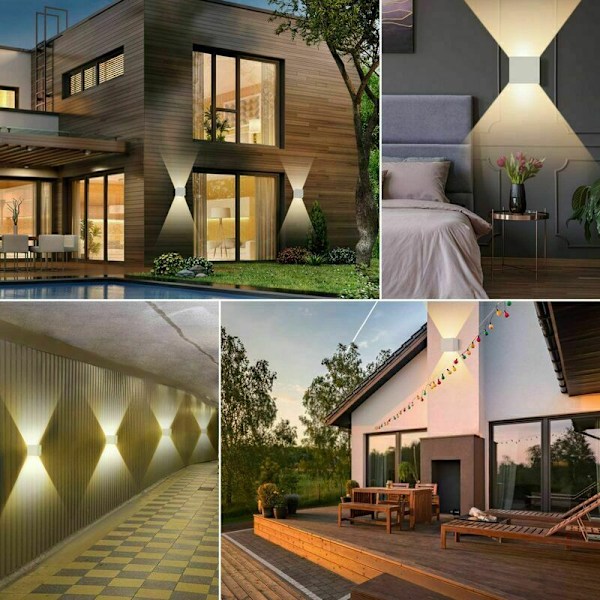 Vägglampa för inomhus/utomhus 6W, IP65 Dimbar Vattentät LED Vägglampa Upp och Ner Design Vägglampa Varmvit 3000K för Vardagsrum Sovrum Gångväg