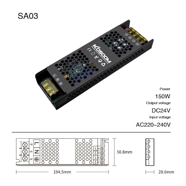 Dimbar LED-strömadapter 24V 150W, Ultratunn Transformator för LED-remsa, LED-drivrutin