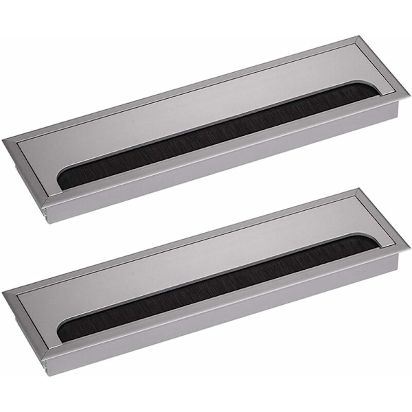 Set med 2 rektangulära kabelgenomföringar i tråd 80x 280mm, för möbler Aluminium Silver Anodiserad Kabelgenomföring