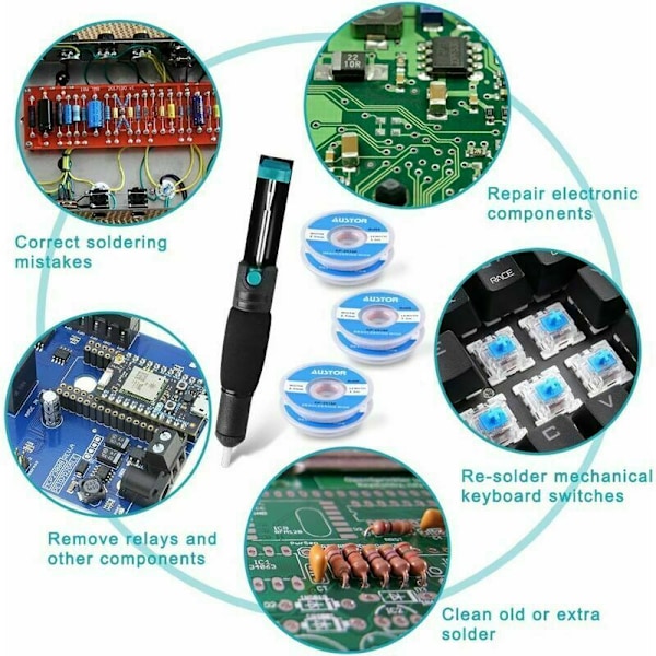 Lödkolvstråd, Lödningsrengöringsset, 2 Trådar och 1 Lödkolvspump, Lödkolvspump Lödkolvstråd, Lödkolvstrådssug Lödningsavlägsningsverktyg f
