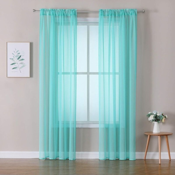 Slöja Voile Gardiner med Mjuka Öglor för Sovrum och Vardagsrum 140x175cm Turkos