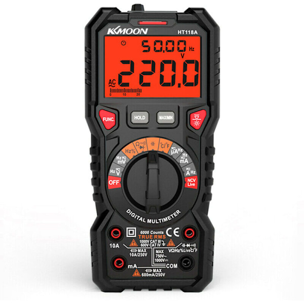 HT118A Digital Multimeter Auto Range Multimeter 6000 Counts True RMS Mäter AC/DC Spänning Ström Resistans Kapacitans Frekvens Temperatur NCV Te