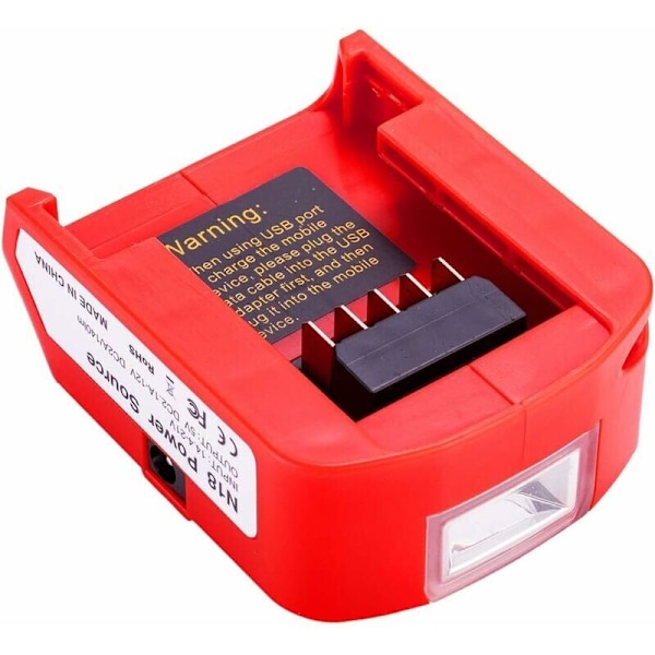 Batteriadapter för Milwaukee 18V batteri, DC-port & LED-arbetslampa & Dubbel USB-laddare, Strömförsörjning kompatibel med Milwaukee 49-24-2371 M18