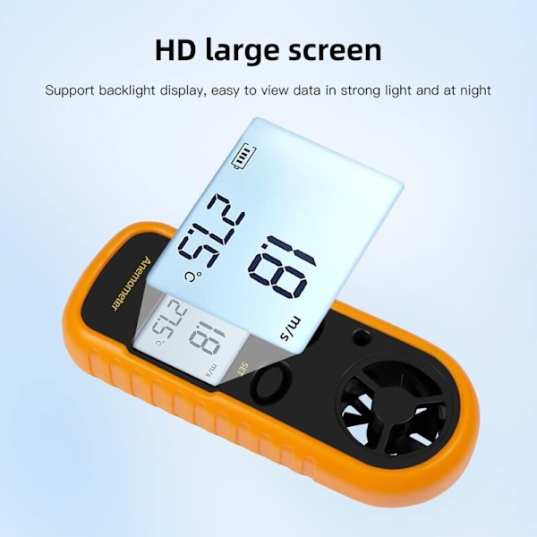 Portabel Digital LCD Anemometer med Max/Min/AVG Digital Anemometer Luftflödes Vindhastighetsmätare Termometer med Bakgrundsbelysning