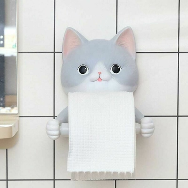 Kreativ Toalettpappershållare för Katt, Lämplig för Badrum eller Kök, Väggmonterad, Utan Borrning, Toalettpappersrullehållare (Färg