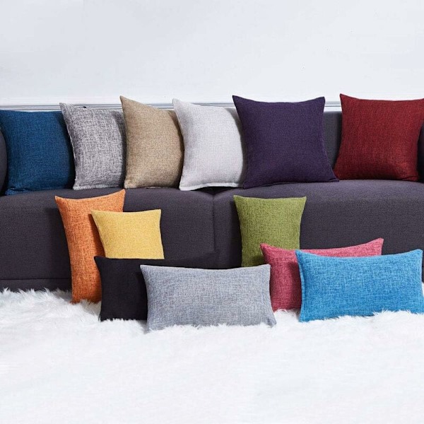 Set med 2 enfärgade ländryggskuddar i rustikt linne, dekorativa kuddfodral för soffa - 2-pack, 12 tum x 20 tum, orange