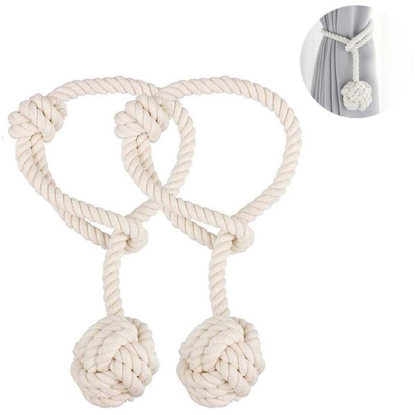 1 Par Gardinupphängningar Hemma Handgjorda Stickade Snöre, Dekorativa Fönstergardinupphängningar, Draperiupphängning med En Boll - Beige