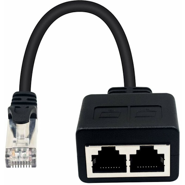 RJ45 1 Han till 2 Hon Adapter för Ethernet LAN-kabelutbyggnad (Använd samtidigt) Surfa online samtidigt