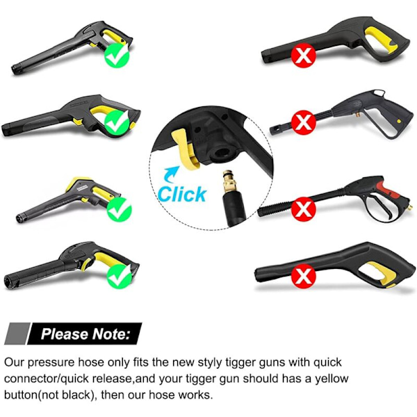 Högtrycksslangförlängningspip för Karcher K-serie K2 K3 K4 K5 K6 K7 Trycktvätt Click Plug Snabbkoppling - 6M