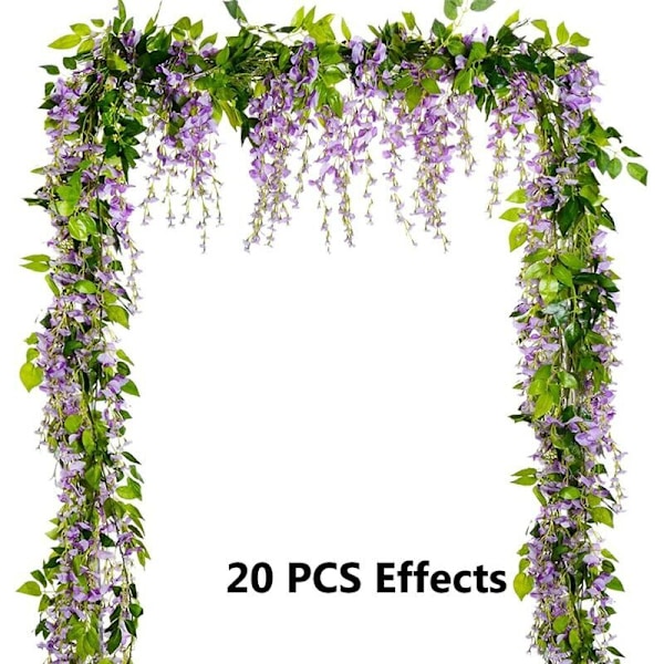 Konstgjord Wisteria Blomstergirlang, 5 st Totalt 10 meter Konstgjord Wisteria Vinranka Silkeblomma Hängande för Hemträdgård Fest Bröllop Båge Blomsterdekoration (Ljus