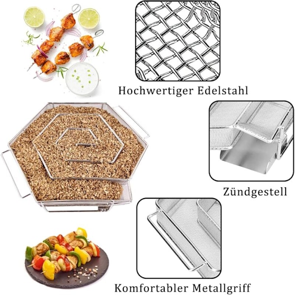 Kallröksgenerator 6 rostfria hörn, med 1 par handskar för klotgrill, grill, rökare, 18 x 21 x 4 cm