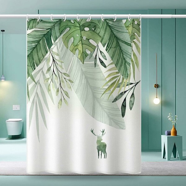 Mögelresistent Vattentät Duschdraperi, 180x200cm Tyg Duschdraperi, Polyester Tvättad Badgardin Vattentät Duschdraperi med 12 Krokar, för