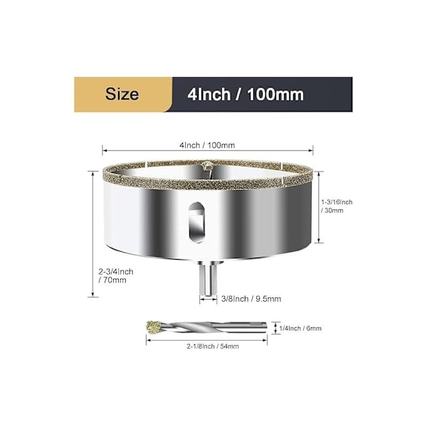 100mm Diamantborr med Centreringsborr, Diamantkärnborr för Glas, Kakel, Keramik, Marmor, Granit