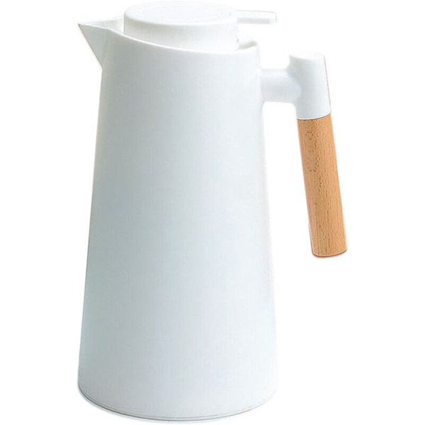 1L Termisk Kaffe Kanne Dubbelväggad Vakuum Kaffetillverkare Termisk Kanne Termoskanna med Trähandtag Vattenkokare Vakuumflaska Tekanna Håller Varmt
