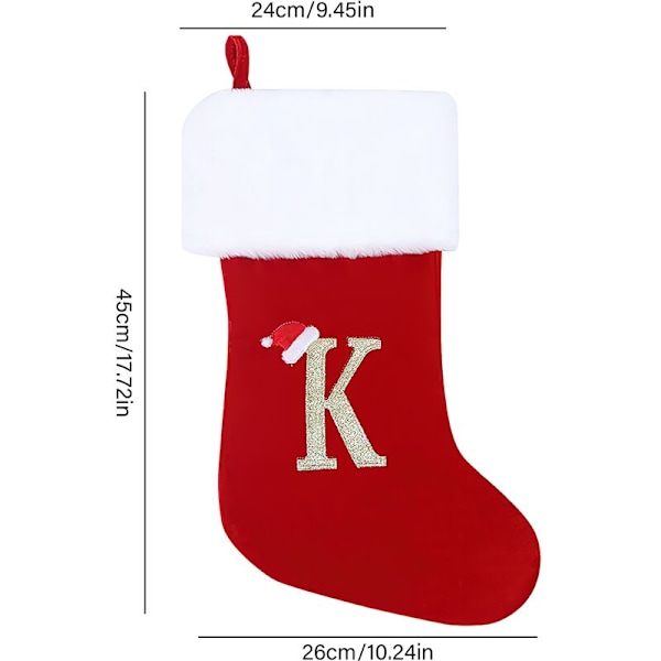 Julstrumpa, Röd Sammet med Vit Päls Super Mjuk Broderad, Personlig Julstrumpa för Dekoration (Bokstavsdekoration (bokstav C) - 2