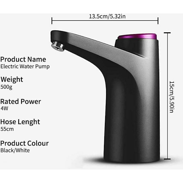 Kanuo Vattenkylare, USB Automatisk Laddning Bärbar Elektrisk Vattenpump, Universal 3-5 Gallonsflaska, Sladdlös Elektrisk Bärbar Vattenkylare för Inomhus