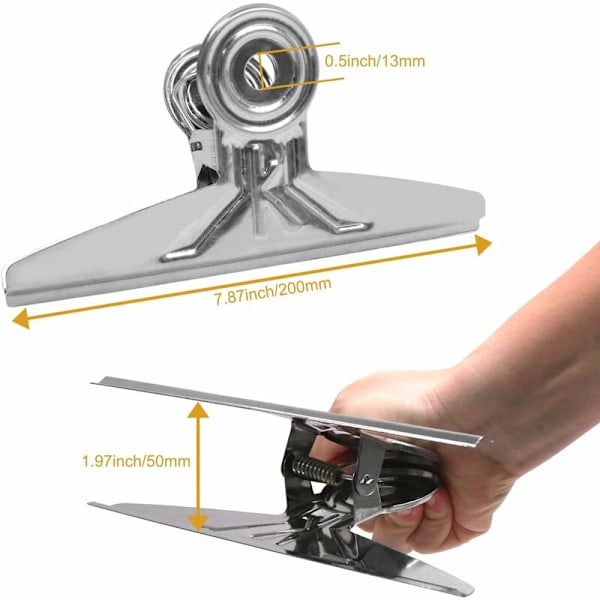 Extra Stora Bulldogklämmor, 2 st 7,8 tum Silverfärgad Metallmapp Pappersbindare Klämmor för Hem Kontor Skolmaterial