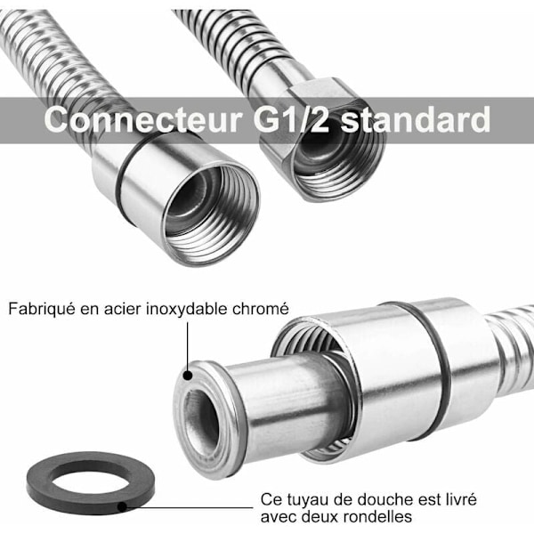2M Dusch slang, Universell Dusch slang i Rostfritt Stål, Flexibel, Explosionssäker och Vridskyddad