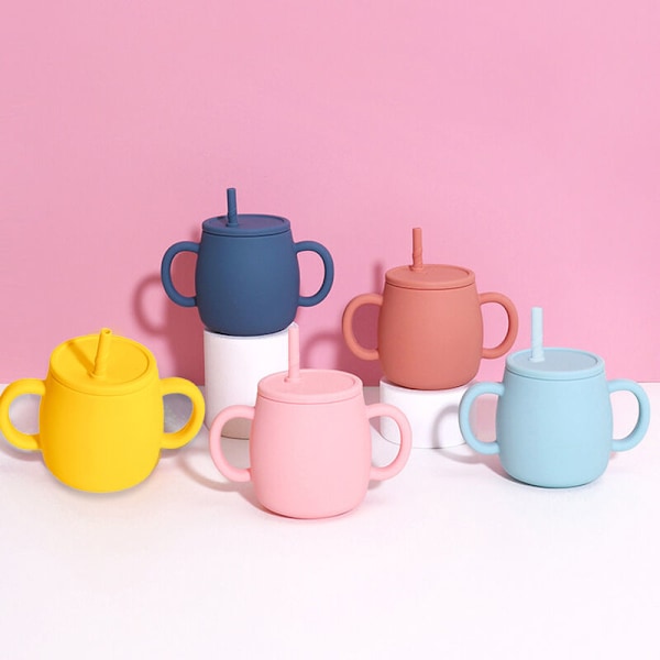 Silikon Babyträning Koppar Osplitterlig Toddler Sippy Cups med Sugrör Toddler Cups stil 2