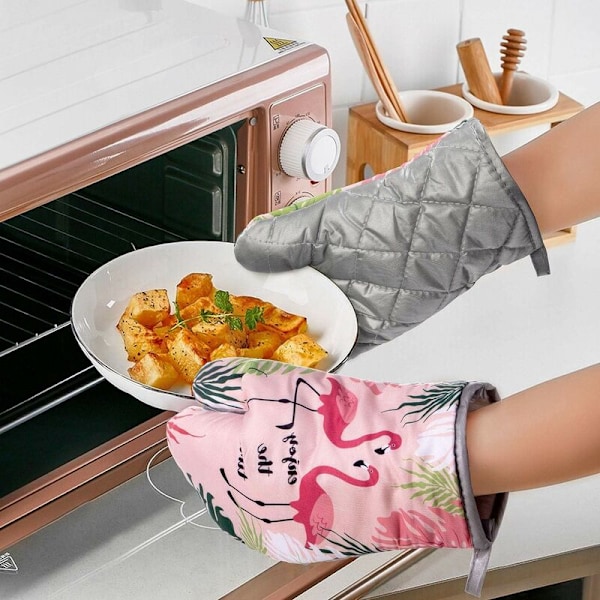 Värmebeständiga Handskar, Ugnsvantar och Grytlappar, Bomull, för Bakning och Grillning (Flamingo)