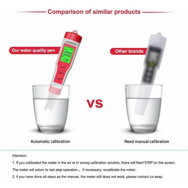 PH-mätare, PH/TDS/EC/Temperaturkonduktivitetsmätare, Hög Precision Automatisk Kalibrering, Digital för Simbassäng Dricksvatten Akvarier