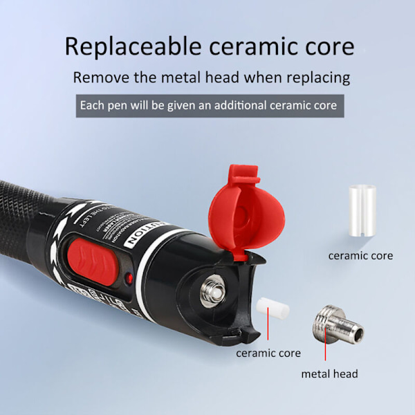 Röd Ljuspenna VFL 50km Penna Typ Kontaktlös Fiber Visuell Fellokaliserare Aluminiumlegering 50MW Fiberoptisk Kabelmätare