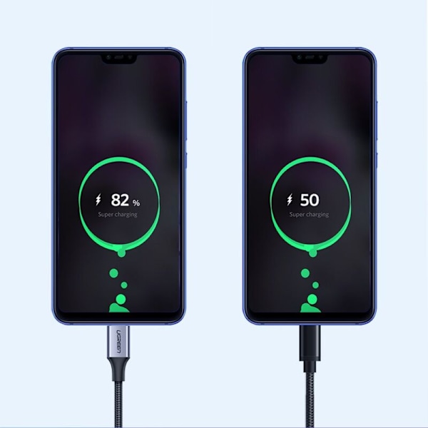 USB - USB-C Snabbladdning 3.0 3A Flätad Kabel 0.5m Grå