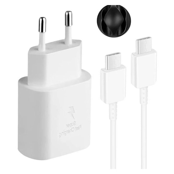 25W Snabbladdare + USB-C USB-C-kabel Kompatibel med Samsung, Vit