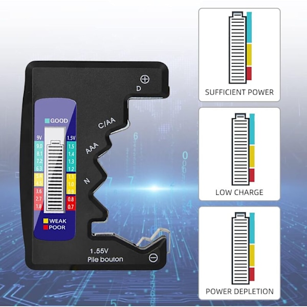 Digital Batteritestare, Universal LCD Batteritestare för AAA/AA/C/D 1.5V-9V Knappcellsmini Batterier