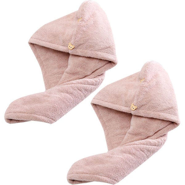 2-pack Mikrofiber Hårhandduk Wrap för Kvinnor, Supersugen Anti-Frizz Hår Turban Kaffe