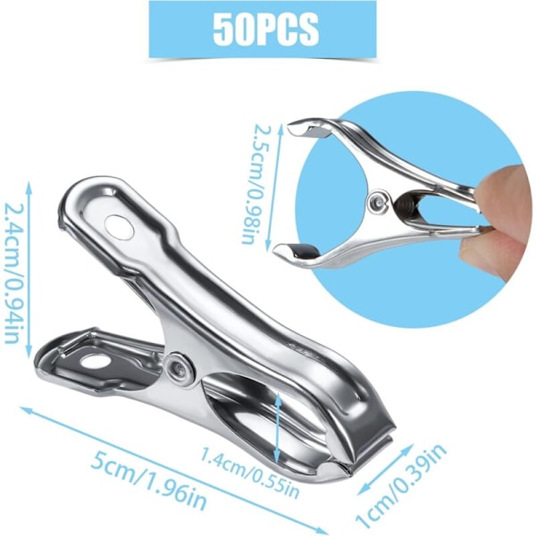 50 st 1x5cm Rostfria Växthusklämmor, Vindtäta Metallväxthusklämmor Set Klädnypor Klädnypor för Hemträdgård Snacksäck Åtdragning Clo