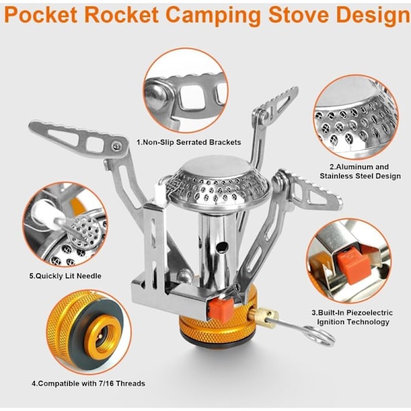 Campingkök, WEIOPE Vindskyddat Campingkök, 3000/3500W Bärbar Vikbart Kök med Tändknapp, Mini Gaskök för Camping/Vandring/Utomhus