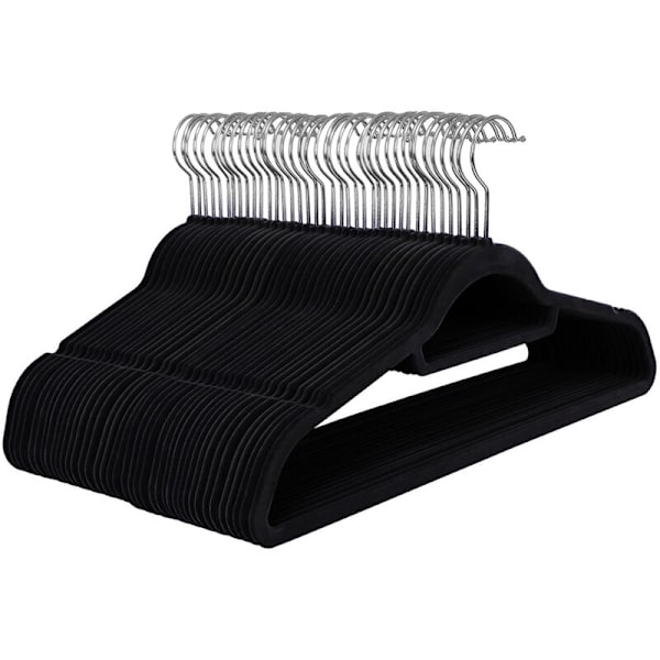Sammetsklädhängare, 50-pack, Ultratunna, Platsbesparande, Glidande Hängare med Knytorganizer, 360 Grader Svängbar Haken, Svart CRF50B