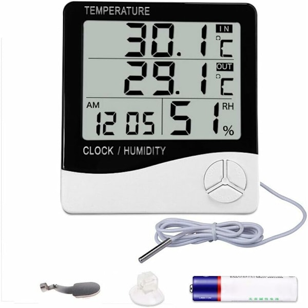 Digital Hygrometer Termometer, Inomhus- och Utomhustemperatur- och Luftfuktighetsmätare, Hemmakontorstemperatur- och Luftfuktighetsmätare - LCD-display, Batteri