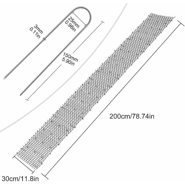 Trädgårdsmatta mot katter med taggar 200x28 cm med 10 metallpinnar, svart