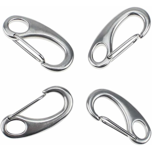 50mm Karabinkrok i Rostfritt Stål, Fjäderbelastad, Silver, för Camping, Vandring eller Båtliv - 4-pack