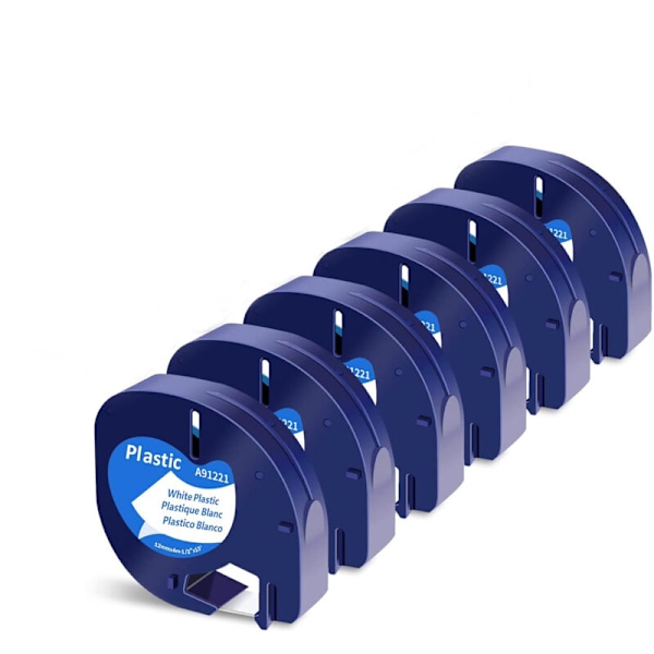 6 x Dymo Etikettband, Dymo Letratag Plast Etikett Påfyllning Dymo Etikettband 12mm x 4m Dymo Etikettband för DYMO LetraTag LT-100T LT-100H LT-110T QX50 Bla