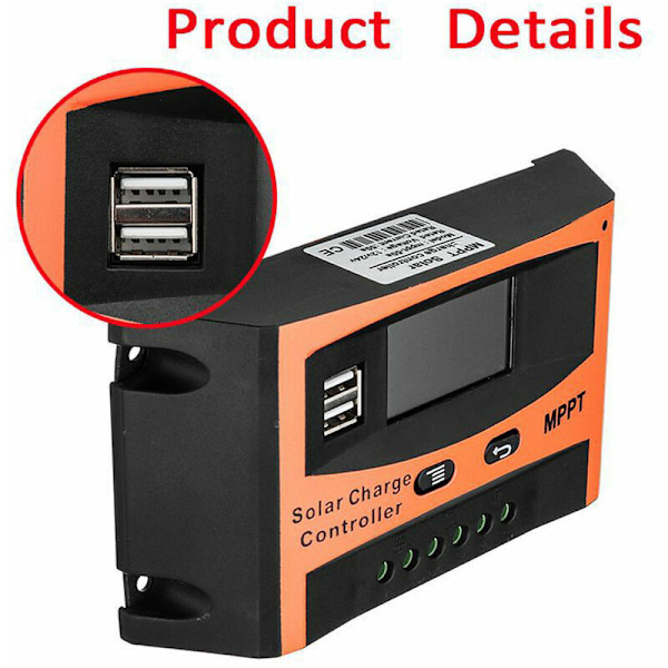 Sol- och Vindstyrenhet Solstyrenhet Automatisk Identifiering 12 Volt/24 Volt Solpanel Batteriregulator Dubbel LCD-Skärm Solstyrenhet