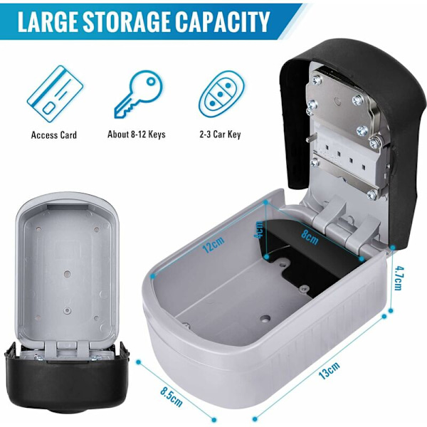 Säker Nyckelbox [Ny Generation] Stor Utomhus Nyckelbox med 4 Koder & Nödknappar Vattentät och Rostfri Väggmonterad Nyckelbox för Skola, Kontor,