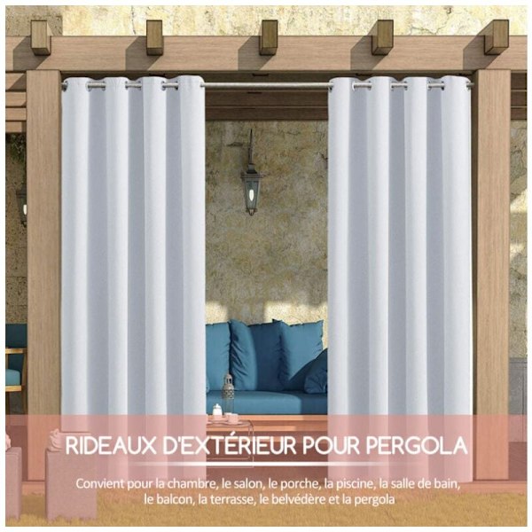 1-panel solskyddsgardin för utomhus och inomhus, med öljetter, för pergola, veranda, paviljong, trädgård, gräsmatta, hall, 132x213 cm, vit