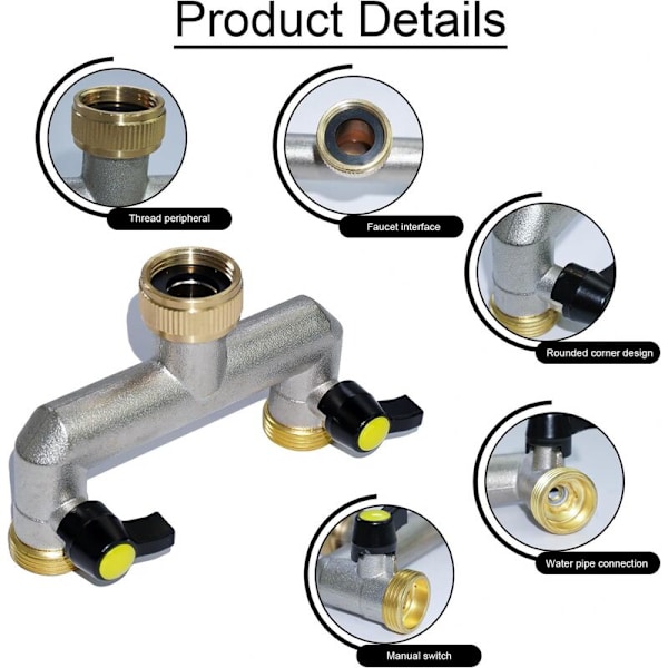 2-vägs trädgårdsslangdelare, slangkopplingar, utomhus individuell ventiltappfördelare för trädgårdsbevattning, biltvätt