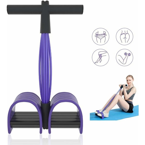 Multifunktionsband Uppgradering 6 Rör Fitness Elastiskt med Pedaler Handtag Latex Stretch Rep Motståndsutrustning för Hem Gym Kontor Lila