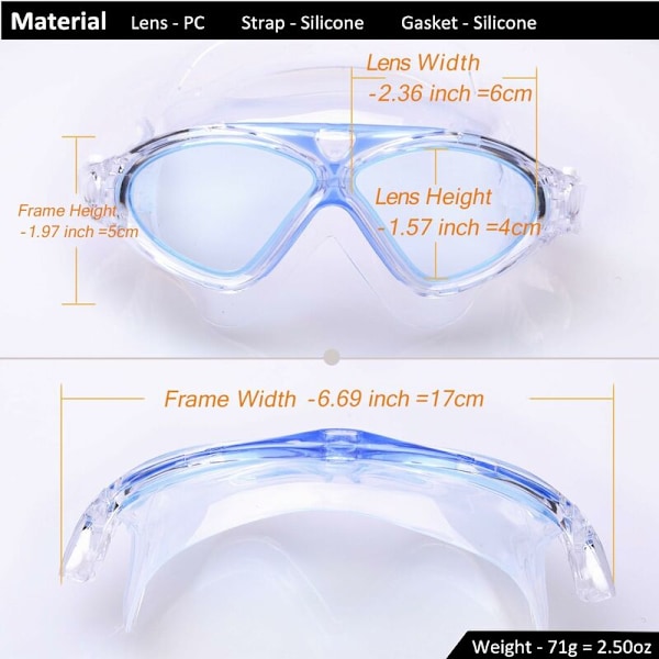 Simglasögon, Klar Simglasögon för Vuxna Anti-Dimma Vattentäta UV-Skydd Justerbar 180 Graders Syn - Perfekt för Män och Kvinnor