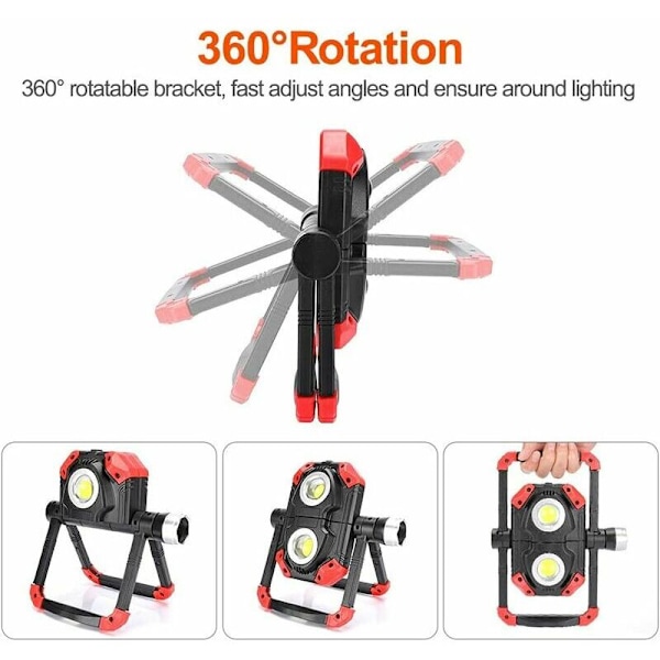 Laddningsbar LED-arbetsplatslampa för utomhus, bärbar, flexibel, 360° rotation med laddningsbart batteri, utrustad med 5 lanternlägen för camping,
