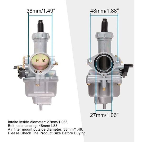 PZ27 Förgasare 27mm med Pump Accelerator XL Ersättning för 100cc 125cc 150cc 175cc Dirt Bike Go Kart Moped Scooter