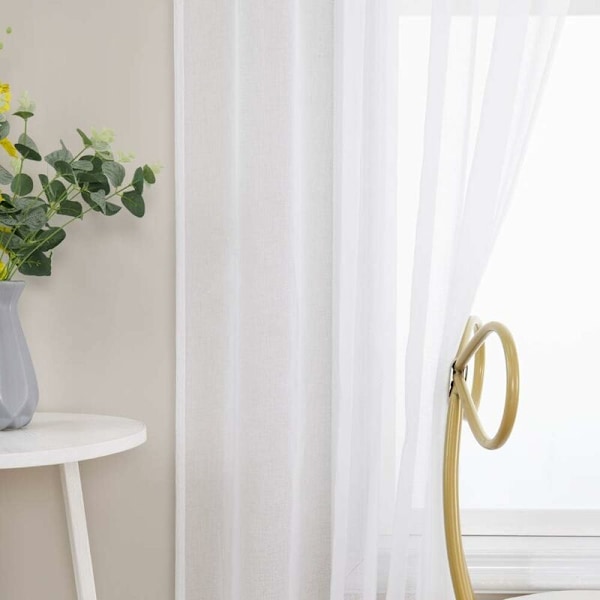 2 Paneler Voile Gardiner med Enfärgade Polyesteröglor för Modernt Hem Sovrum 140X215 CM Vit