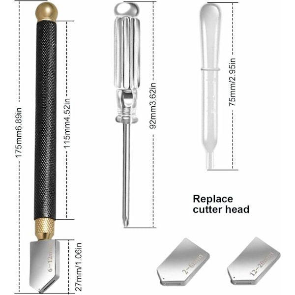 Professionell Glaskutter, 2-20mm Skärintervall, Tungstenkarbidspets för Tjockt Glasmosaik/Kakel/Spegel (Svart)