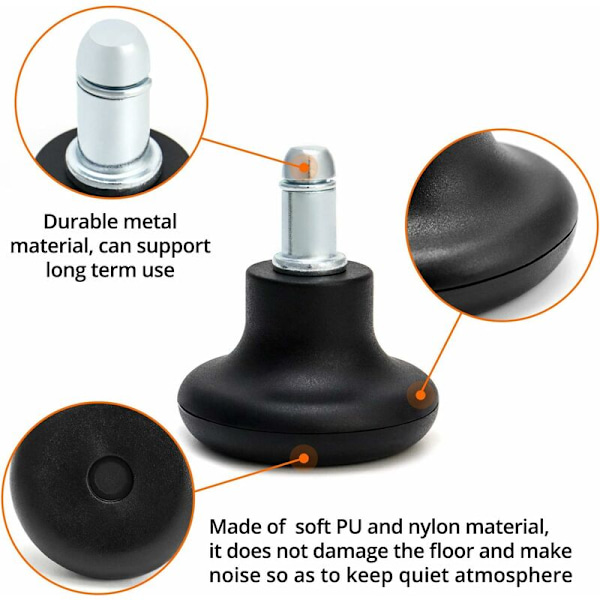 Ersättningsbara Bell Glides Swivel Hjul för Kontorsstol, med 50mm Mjuka Gummifixerade Rullar, 5-pack