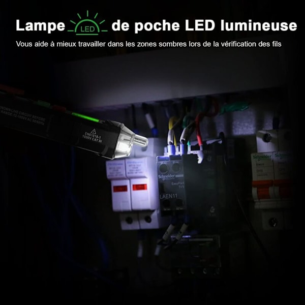 Spänningsdetektor utan kontakt, Spänningstestare med dubbel känslighet 12V/48V-1000V, LCD-display, Livs-/Neutraltrådstest, Ficklampa, Buzzerlarm